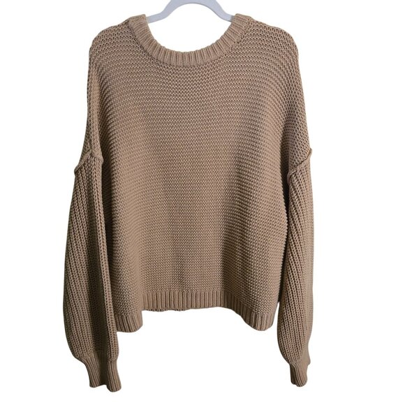 Free People Dream Mixed CableKnit Desert Classic Camel Oversized Sweater Size XL - Picture 3 of 13